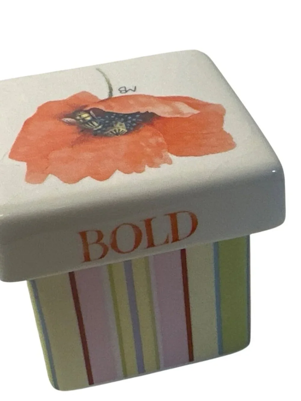 Marjolein Bastin Ceramic Trinket Box Poppy Flower Stripes Bloom/Bold Small Decor